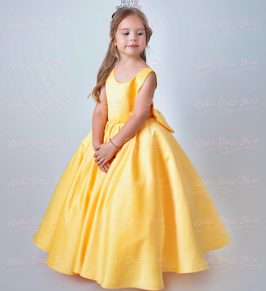 Embroidery Yellow Dress - Gaun Anak Perempuan Berbahan Satin Warna