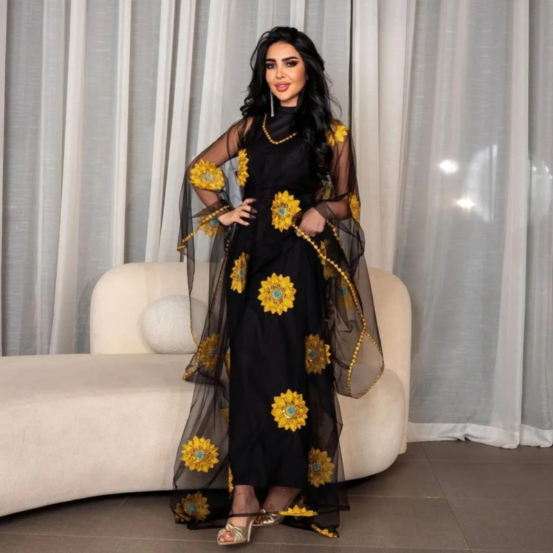 Embroidery Yellow Dress - Gaun Maxi Bordir Motif Bunga untuk