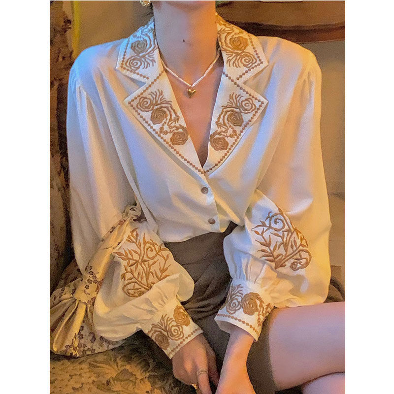 Embroidery Cotton Shirt - Blus Wanita Kemeja Bordir Retro Kemeja