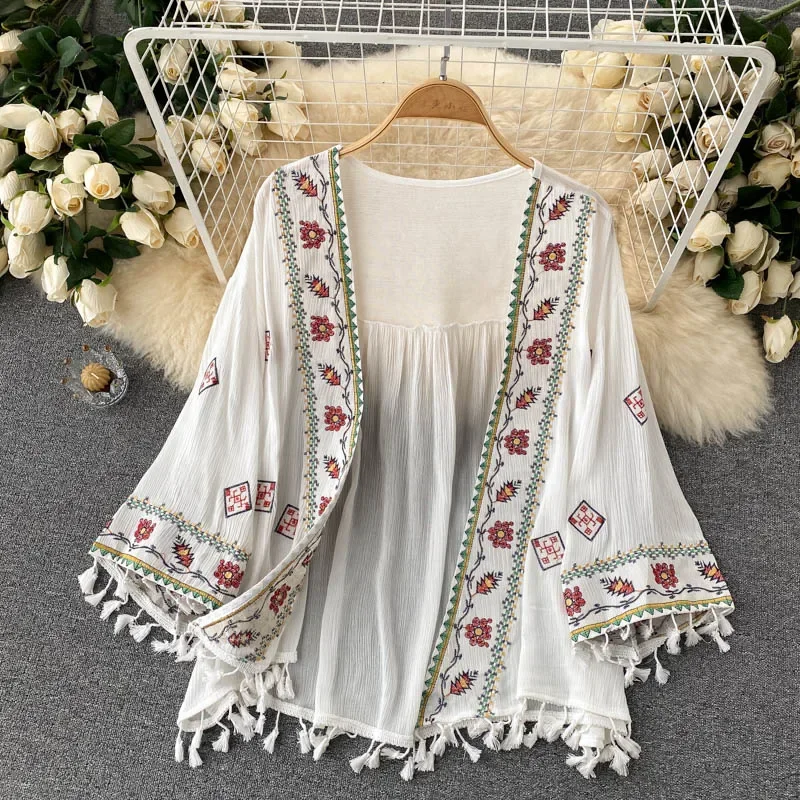 Kaus wanita musim panas, Kaus  - Embroidery Cotton Shirt ulasan dan harga