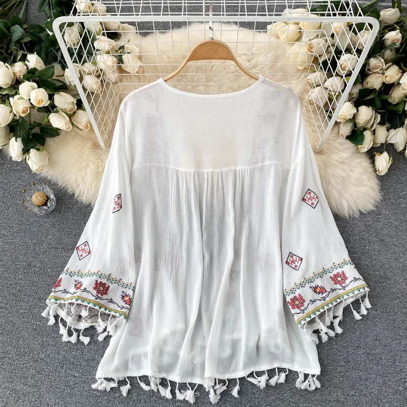Kaus wanita musim panas, Kaus  - Embroidery Cotton Shirt ulasan dan harga