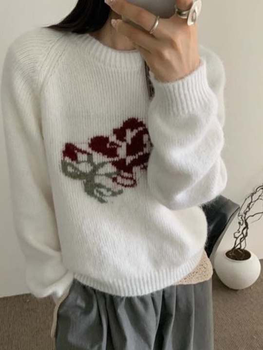 Sweater Rajut Lengan Panjang B - Embroidery Rose ulasan dan harga