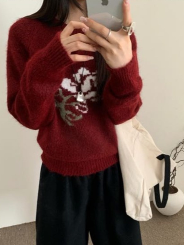 Sweater Rajut Lengan Panjang B - Embroidery Rose ulasan dan harga