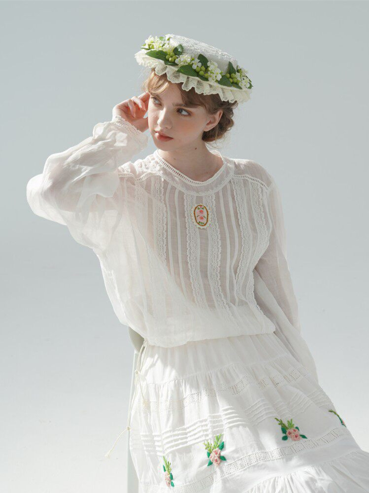 Blus Putih Tipis 100% Ramie 10 - Embroidery Rose ulasan dan harga