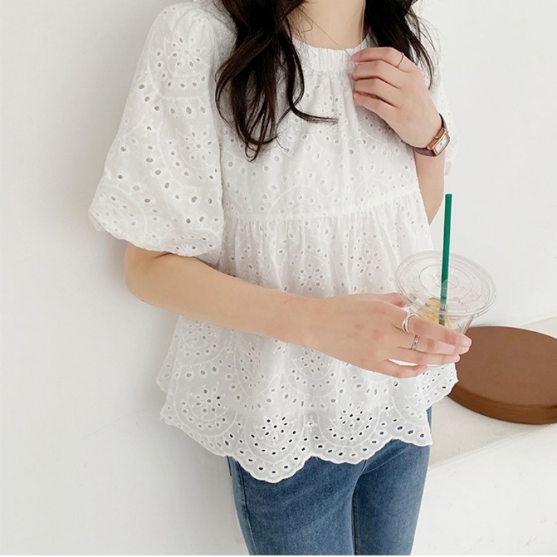 Blus lengan pendek wanita, ata - Embroidery Cotton Shirt ulasan dan harga