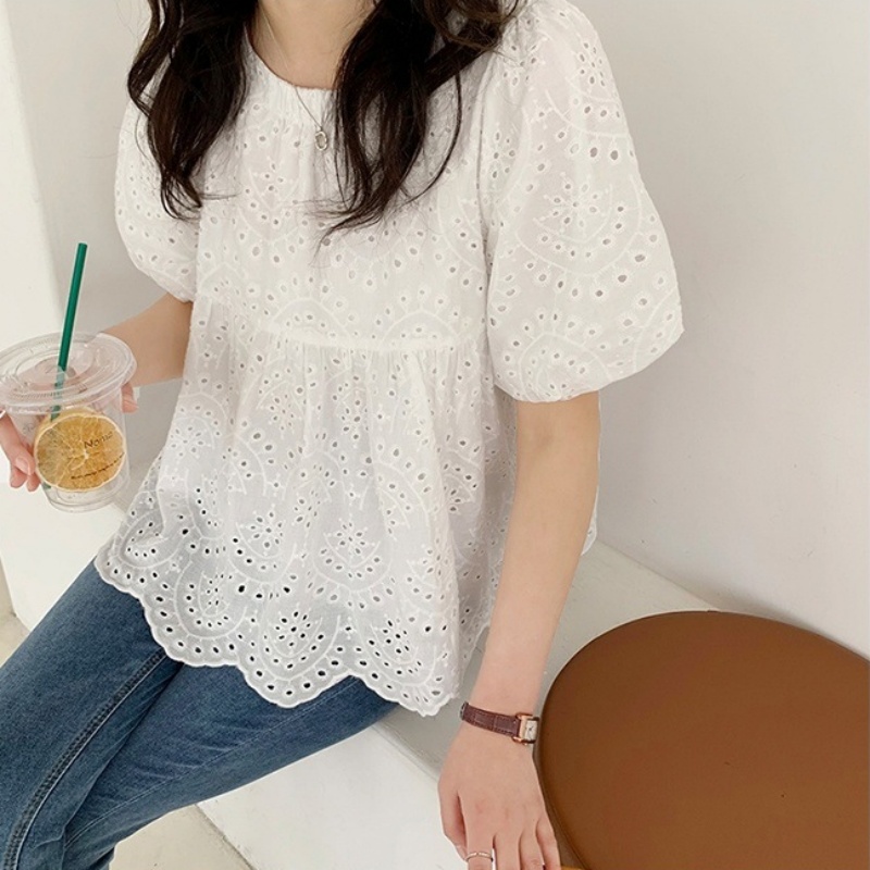 Blus lengan pendek wanita, ata - Embroidery Cotton Shirt ulasan dan harga