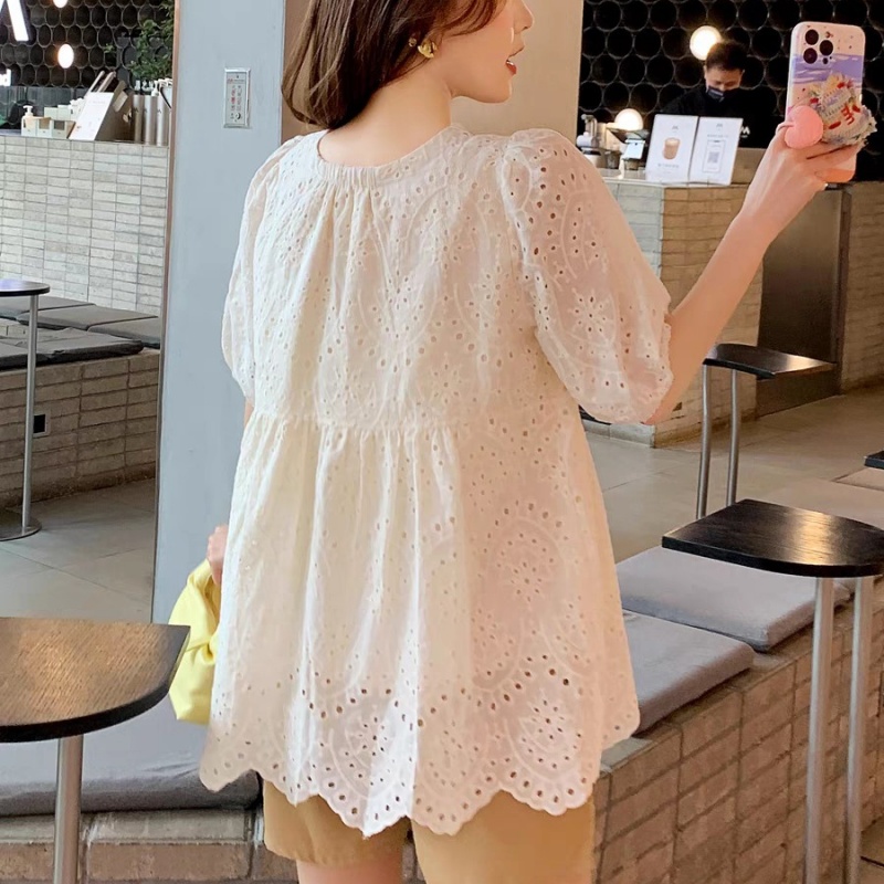 Blus lengan pendek wanita, ata - Embroidery Cotton Shirt ulasan dan harga