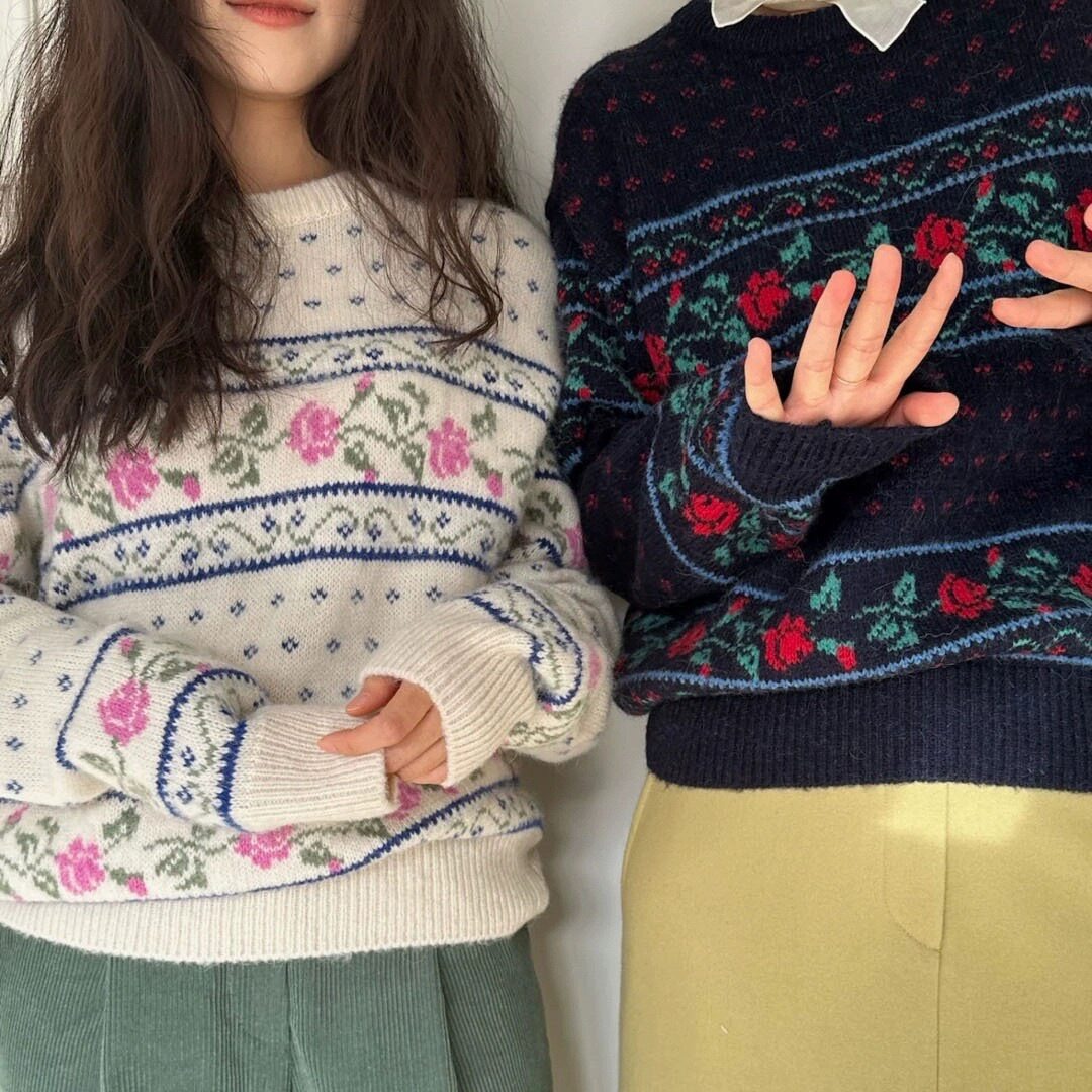 Sweater Rajut Longgar dengan L - Embroidery Rose ulasan dan harga