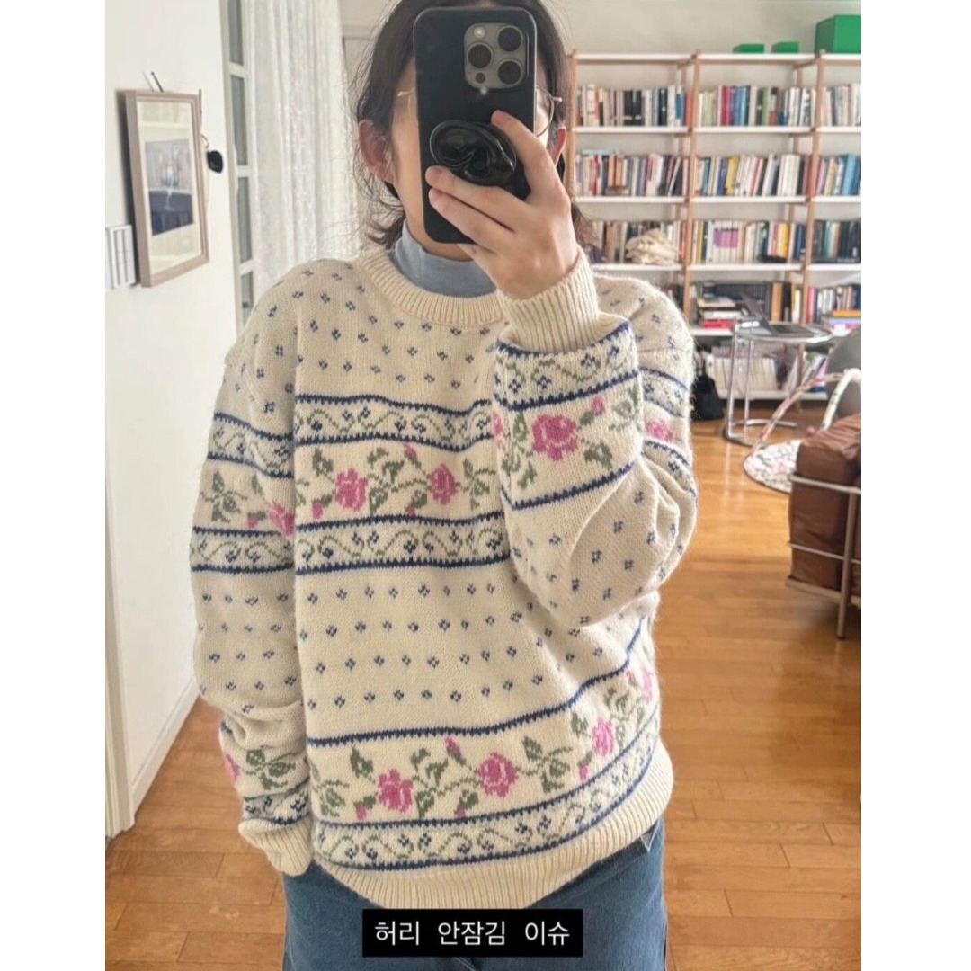 Sweater Rajut Longgar dengan L - Embroidery Rose ulasan dan harga