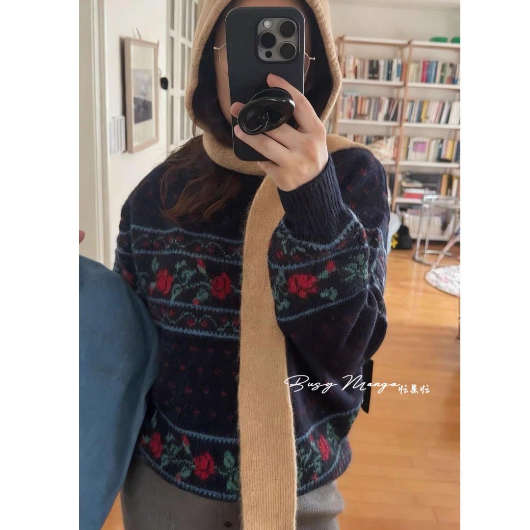 Sweater Rajut Longgar dengan L - Embroidery Rose ulasan dan harga