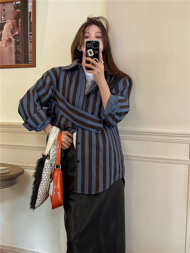 Kemeja bergaris Korea dengan k - Embroidery Online ulasan dan harga