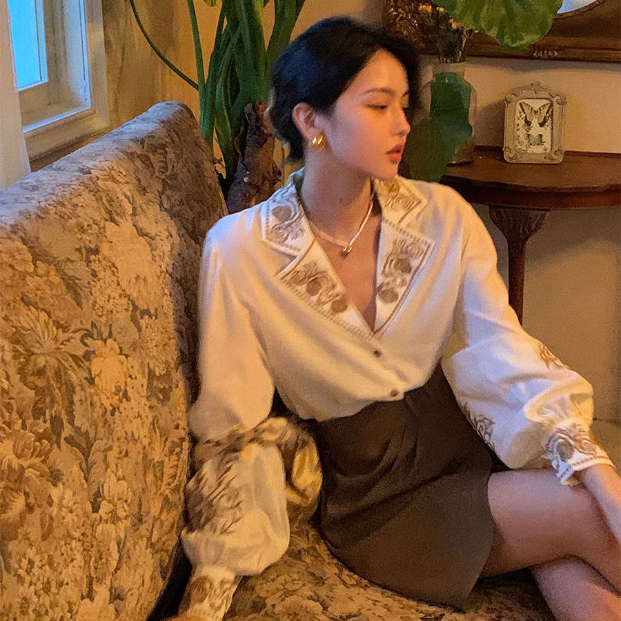 Blus Wanita Kemeja Bordir Retr - Embroidery Cotton Shirt ulasan dan harga