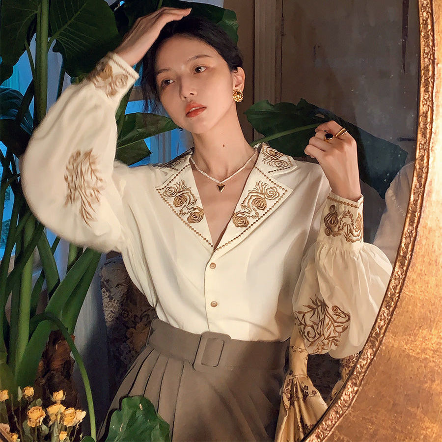 Blus Wanita Kemeja Bordir Retr - Embroidery Cotton Shirt ulasan dan harga