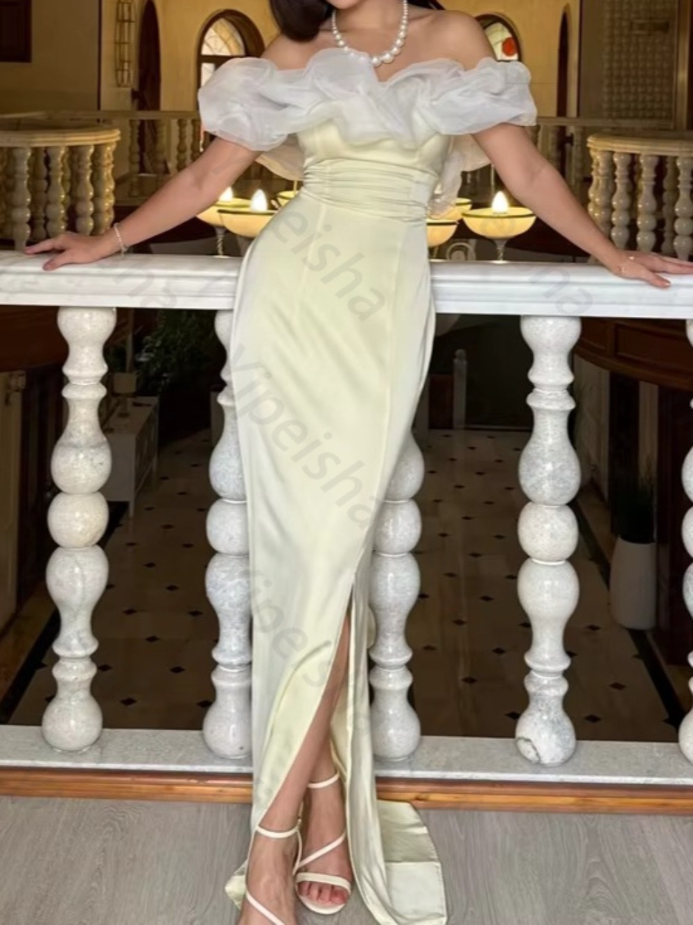 Gaun Malam Satin Kuning yang D - Embroidery Yellow Dress ulasan dan harga