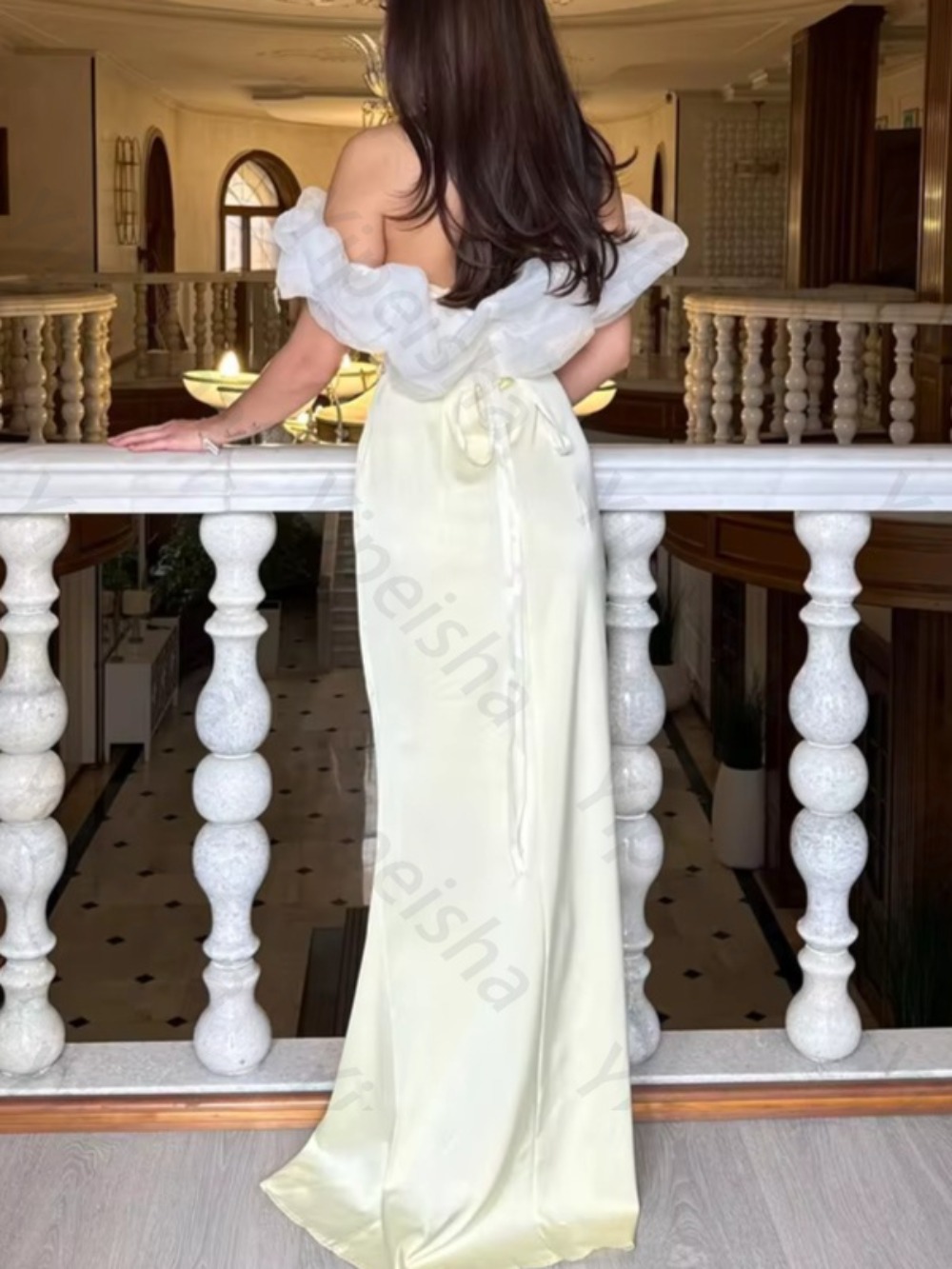 Gaun Malam Satin Kuning yang D - Embroidery Yellow Dress ulasan dan harga